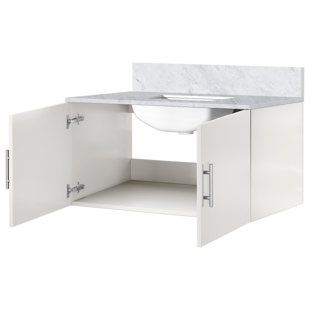 Lexora Home Geneva 36&quot; Single Bathroom Vanity in Glossy White with 2 cm White Carrara Marble Top and Rectangular Sink, , large