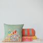 Teak Interiors Happy House 18" x 8" Bolster Throw Pillow in Pink and Natural, , large