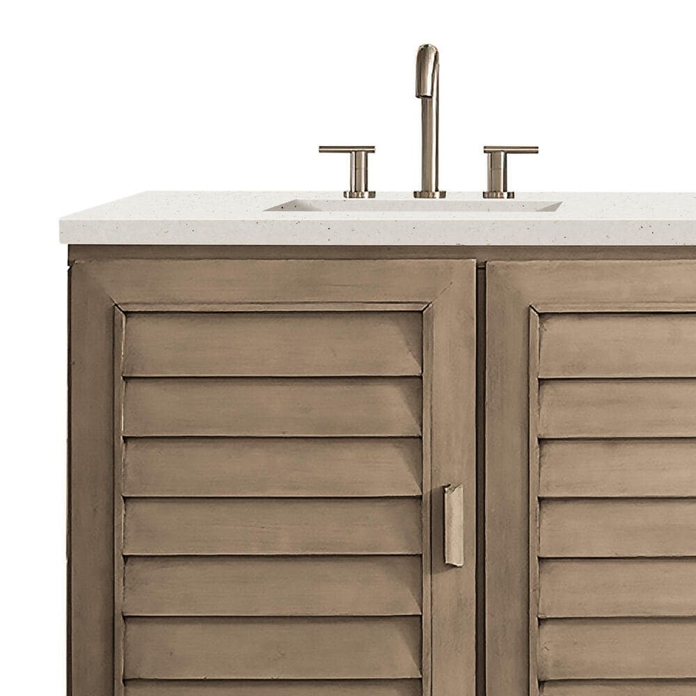 James Martin Vanities Portland 60&quot; Double Bathroom Vanity in Whitewashed Walnut with 3 cm Lime Delight Quartz Top and Rectangular Sinks, , large