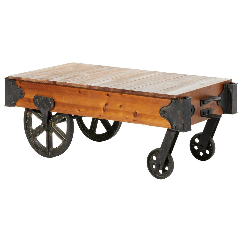 Uma Enterprises 45" Industrial Wood Coffee Table in Brown and Black, , large