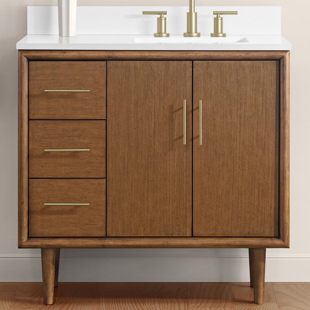 37B Mertola 36" Single Bathroom Vanity Cabinet in Dark Maplewood with White Composite Stone Top and Backsplash, , large