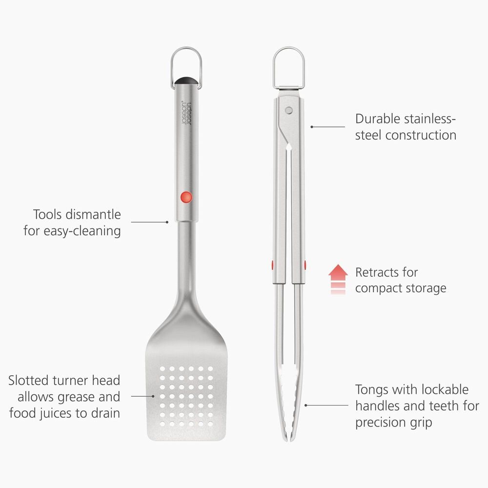 Joseph Joseph GrillOut 2-piece BBQ Turner and Tongs Set in Stainless Steel, , large