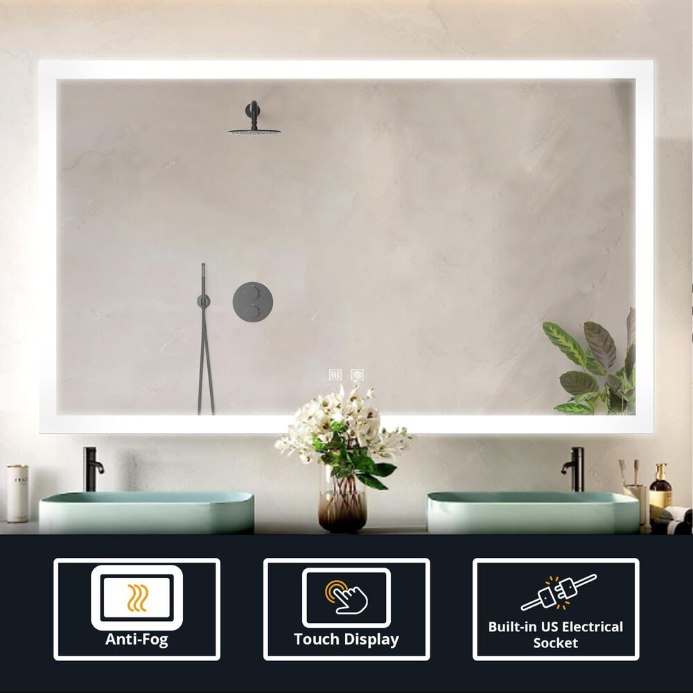 Lexora Home Aurorium 72" x 36" LED Vanity Mirror in White, , large