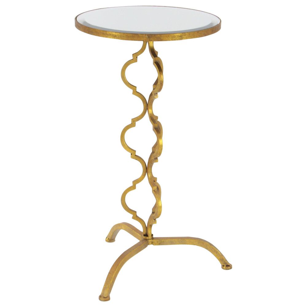 Maple and Jade Quatrefoil End Table with Mirrored Glass Top in Gold, , large