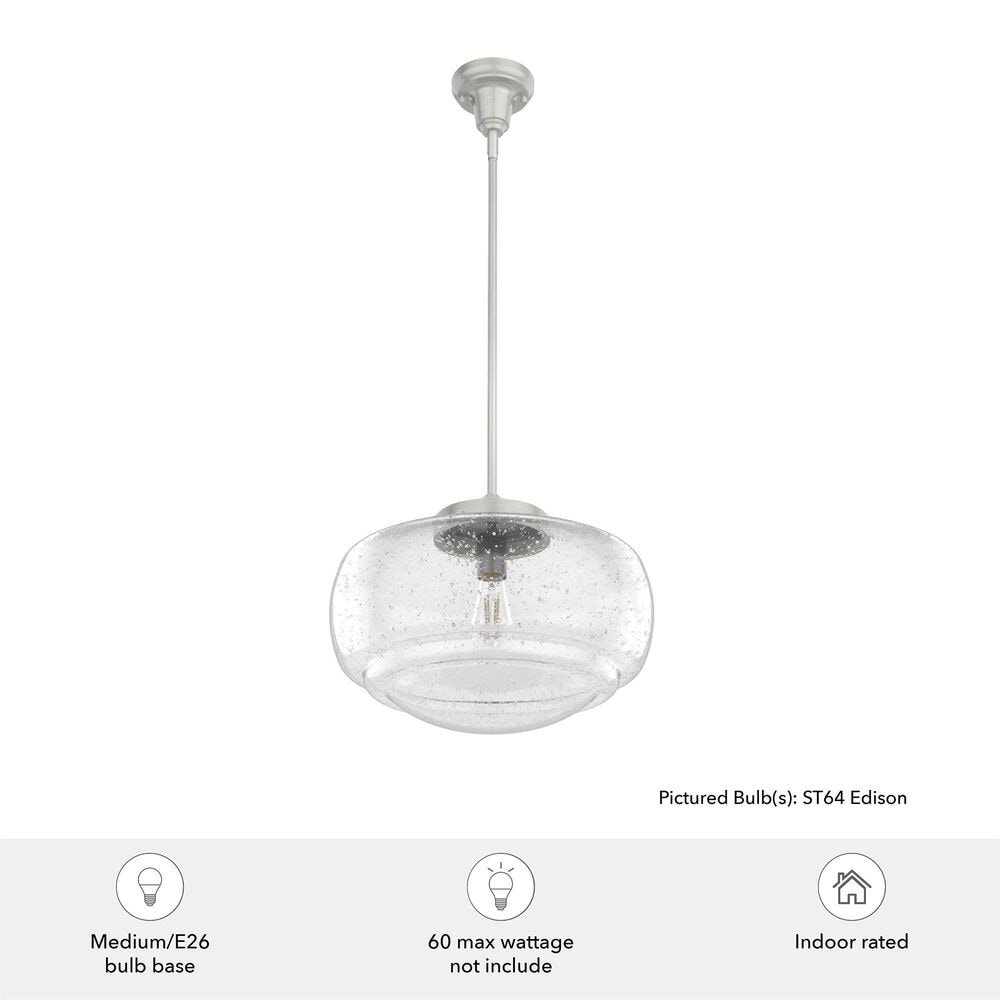 Hunter Saddle Creek 16&quot; 1-Light Pendant with Clear Seeded Shade in Brushed Nickel, , large