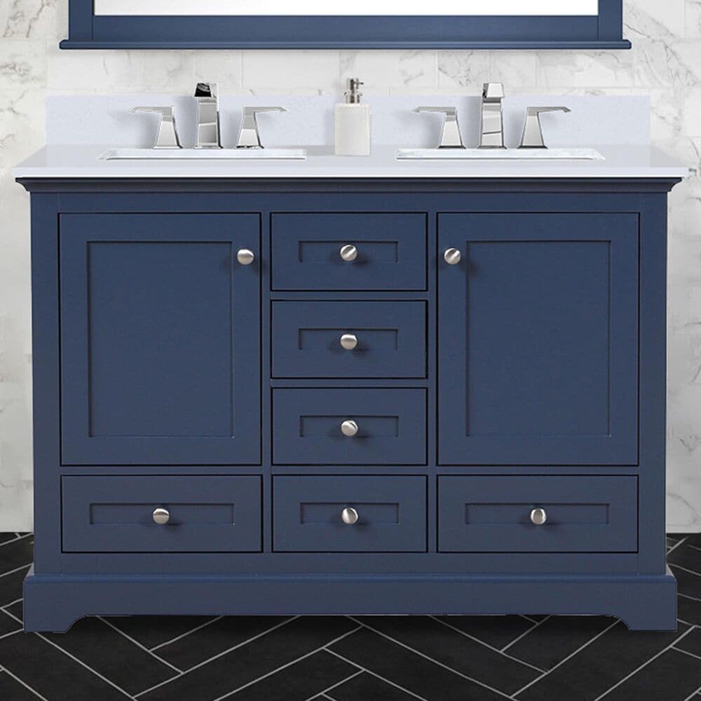 Lexora Home Dukes 48&quot; Double Bathroom Vanity in Navy Blue with 2 cm White Quartz Top and Rectangular Sinks, , large