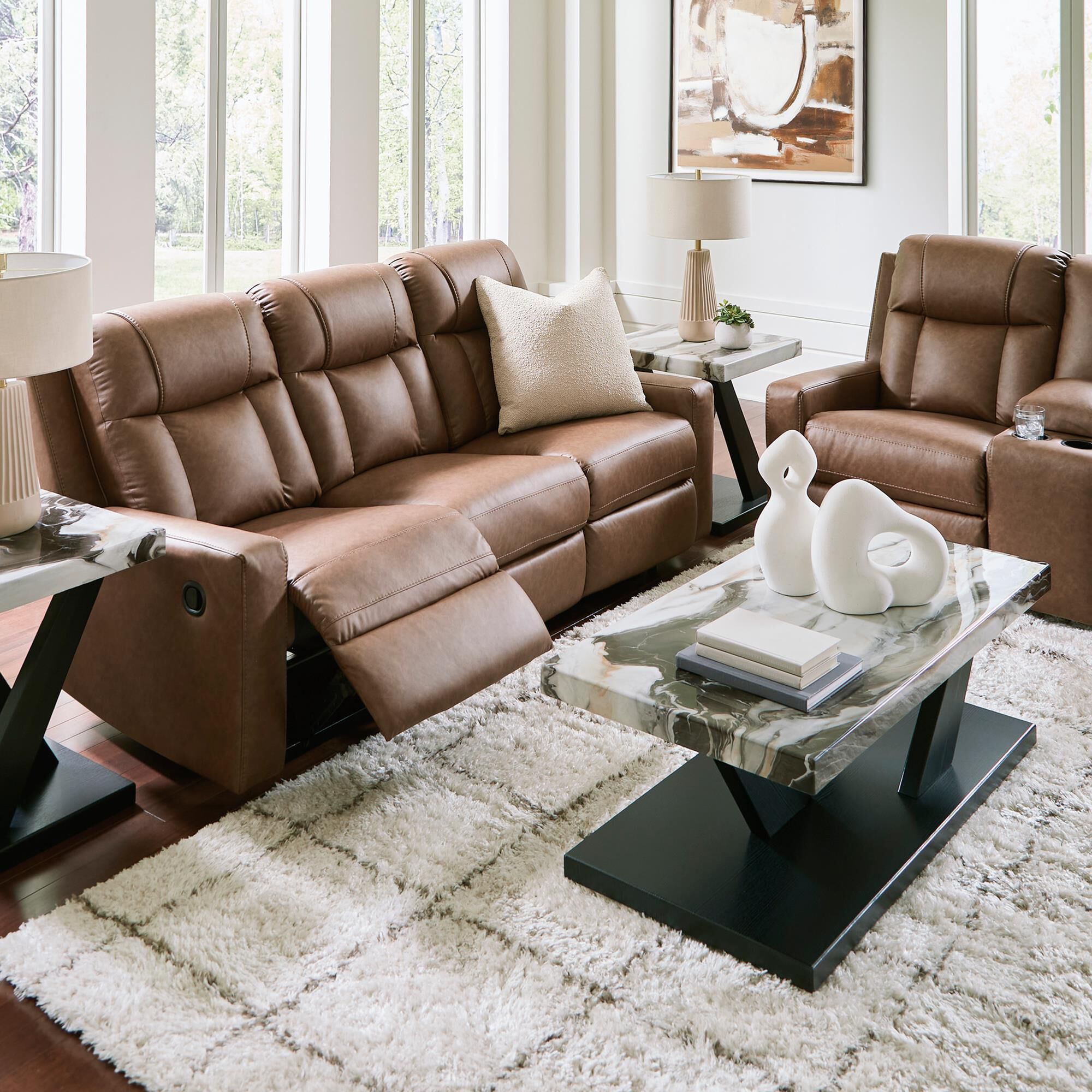 Ashley Mackmenville Manual Reclining Sofa in Caramel