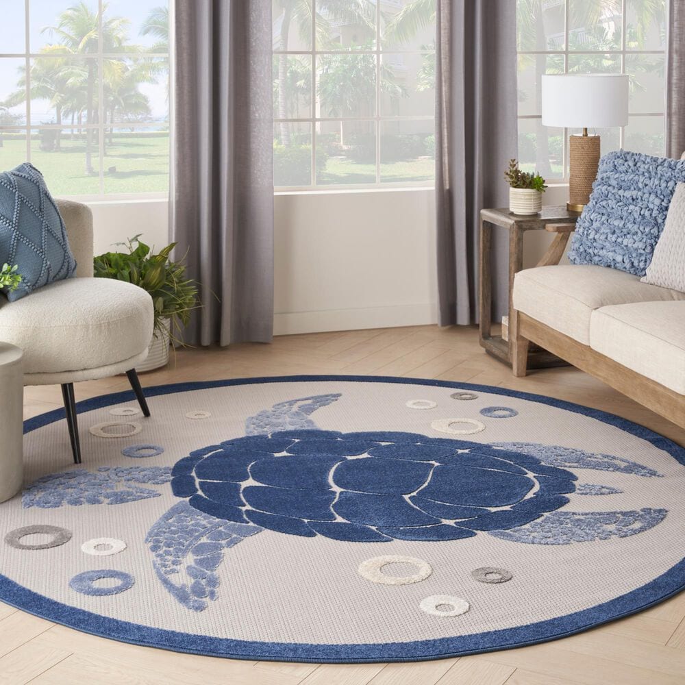 Nourison Aloha 5&#39;3&quot; Round Navy Blue Indoor/Outdoor Area Rug, , large