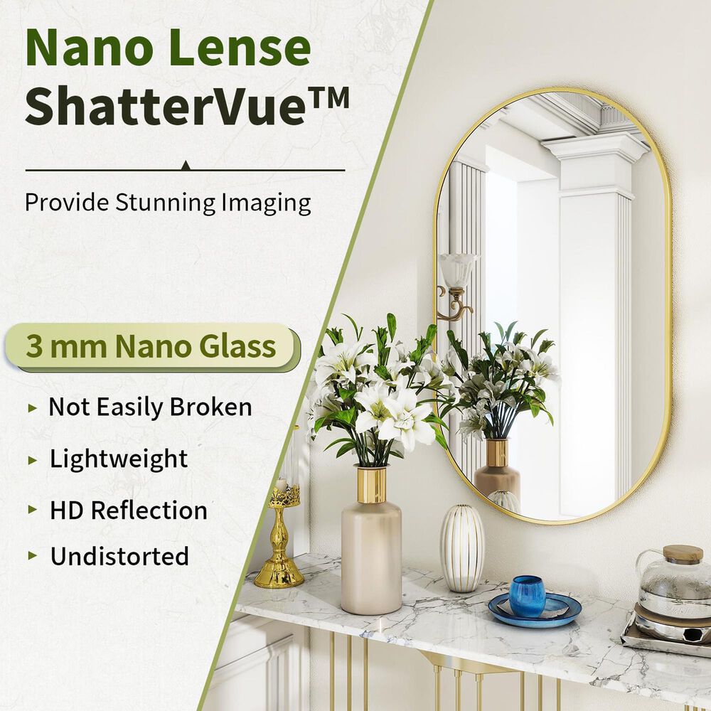 HOMLUX 20" x 36" Oval Wall Mirror in Gold, , large