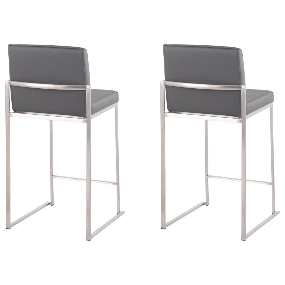Lumisource Fuji Stackable Counter Stool with Grey Faux Leather Cushion in Brushed Stainless Steel &#40;Set of 2&#41;, , large