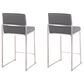 Lumisource Fuji Stackable Counter Stool with Grey Faux Leather Cushion in Brushed Stainless Steel (Set of 2), , large