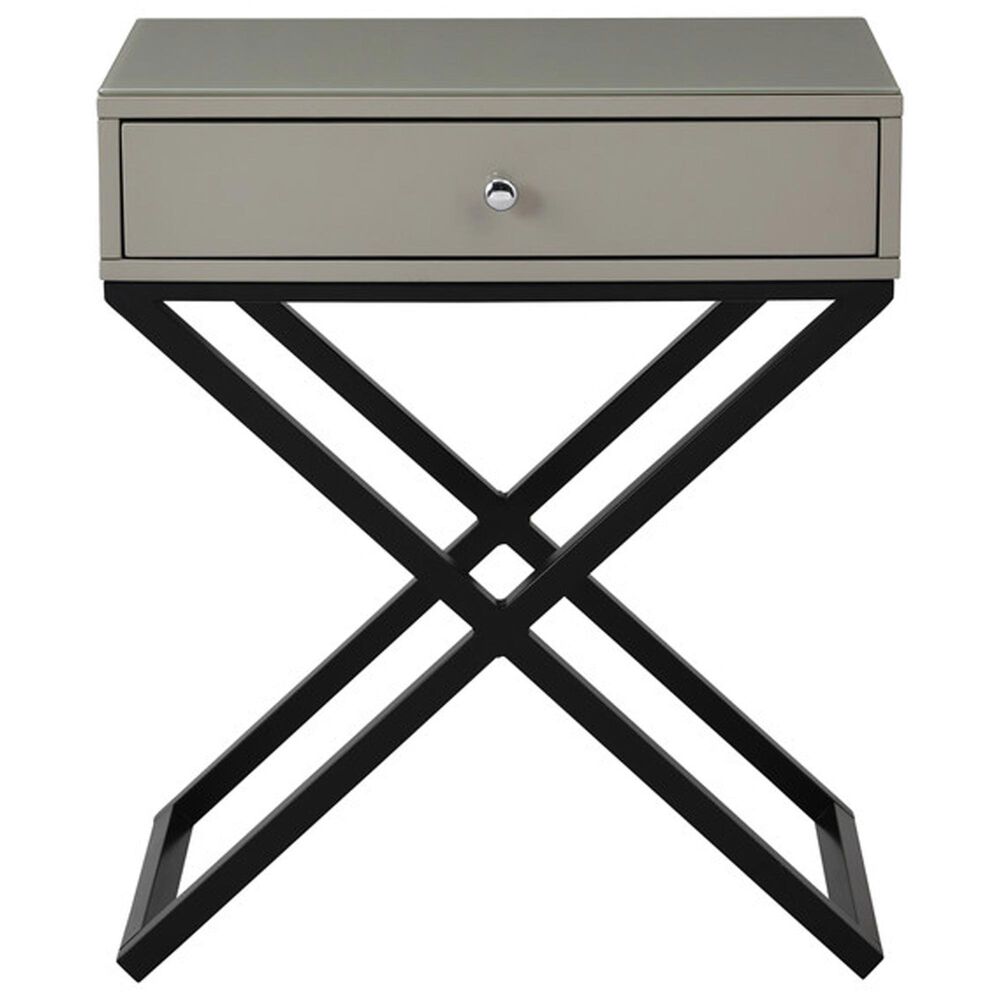 HOMLUX 1-Drawer Nightstand with Cross Base in Gray and Black, , large