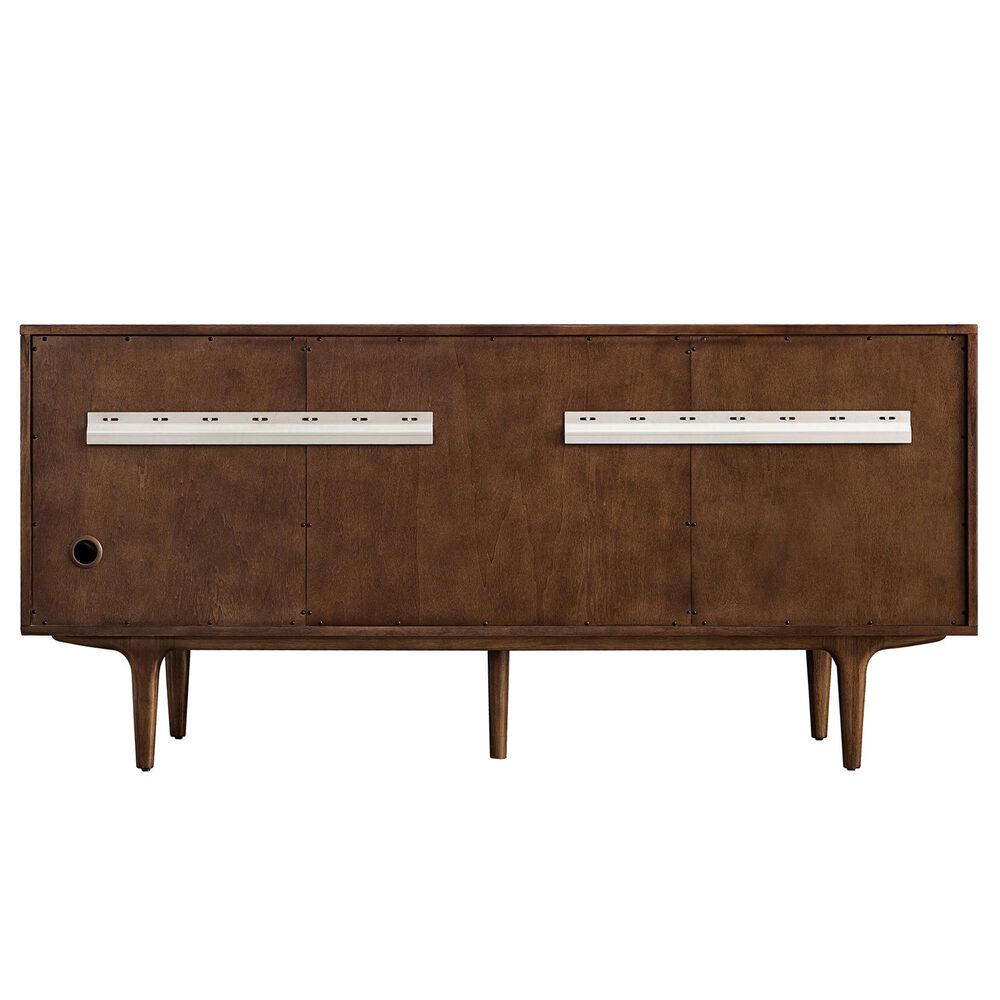 James Martin Vanities Amberly 72&quot; Double Bathroom Vanity in Mid-Century Walnut with Single Hole 3 cm White Zeus Quartz Top and Rectangular Sinks, , large