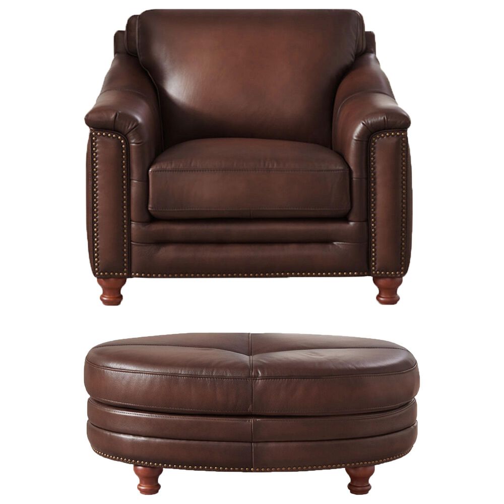 Hydeline Belfast Stationary Chair and Ottoman Set in Caramel Brown, , large
