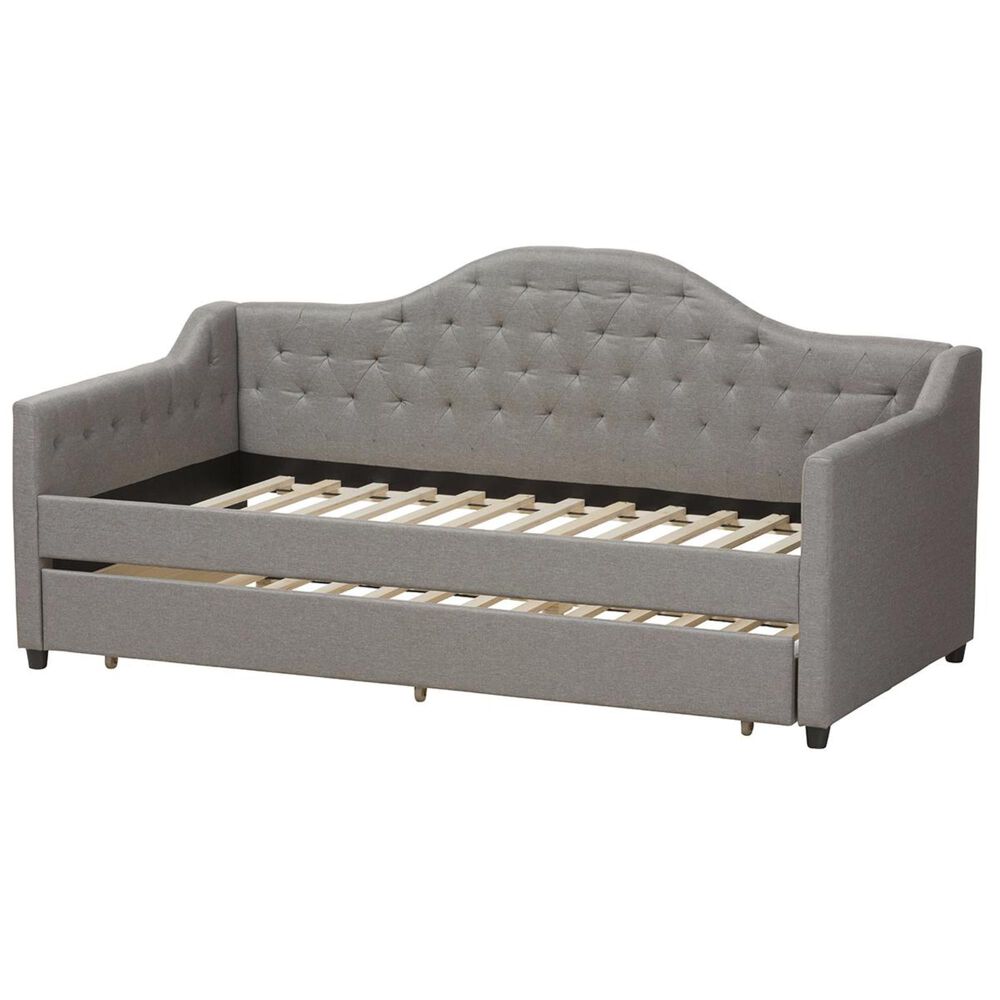 Baxton Studio Perry Daybed with Trundle in Light Grey Nebraska