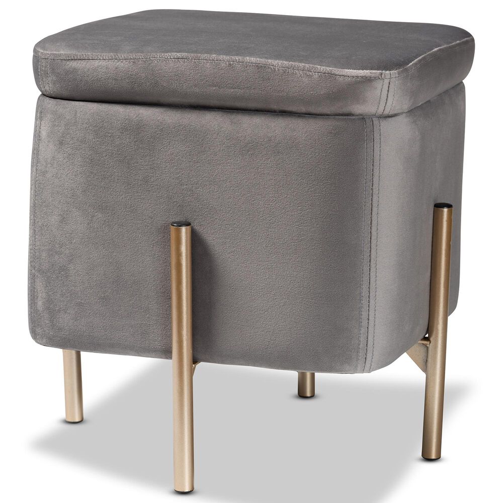 Baxton Studio Aleron Mid-Century Modern Storage Ottoman in Grey, , large