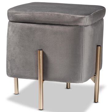 Baxton Studio Aleron Mid-Century Modern Storage Ottoman in Grey, , large
