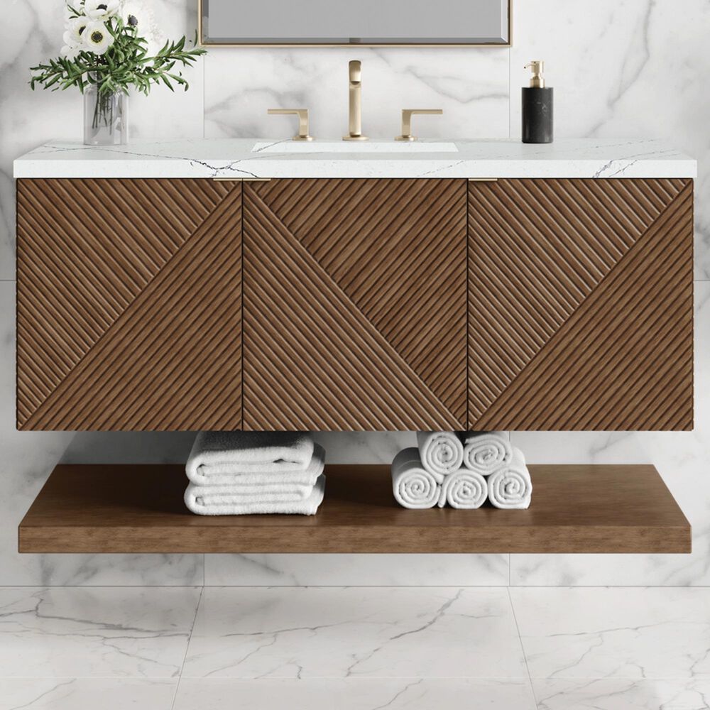 James Martin Vanities Marcello 48&quot; Single Bathroom Vanity in Chestnut with 3 cm Ethereal Noctis Quartz Top and Rectangular Sink, , large