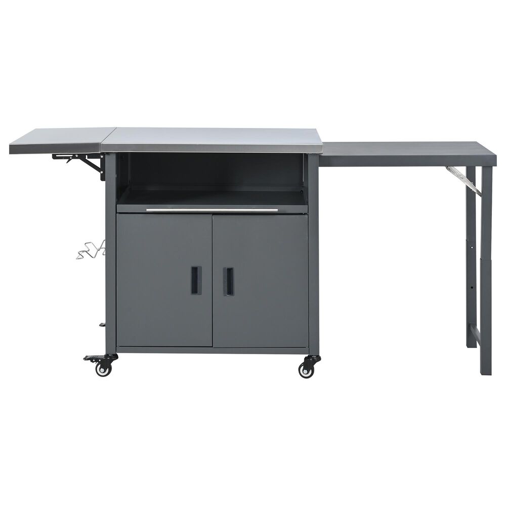 Hearth and Haven Outdoor Kitchen Island Cart with Dual Expandable Stainless Steel Tabletops in Gray, , large