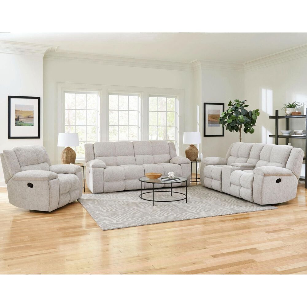Simeon Collection Buster Manual Dual Reclining Console Loveseat in Opal Taupe Velvet, , large