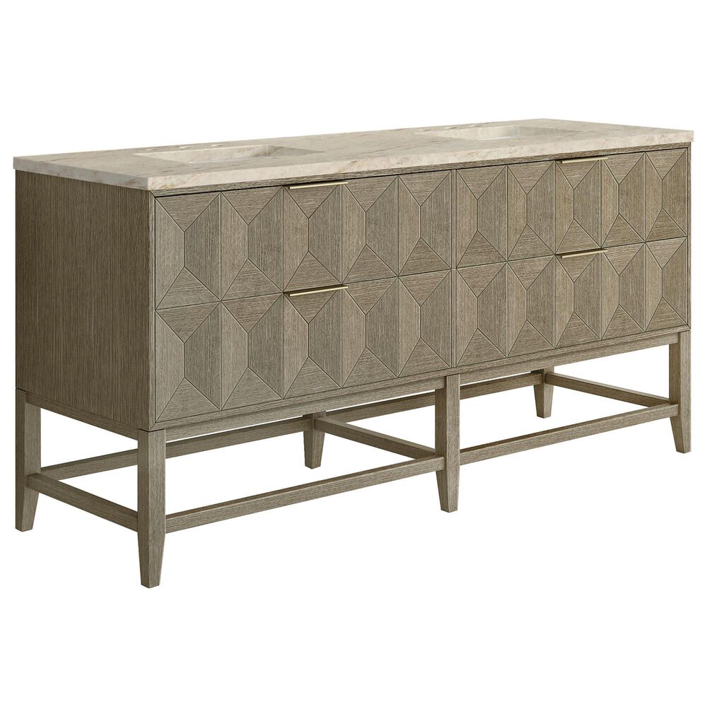James Martin Emmeline 72" Double Bathroom Vanity in Pebble Oak with 3 cm Tajnar Eclos Top and Rectangular Sinks, , large