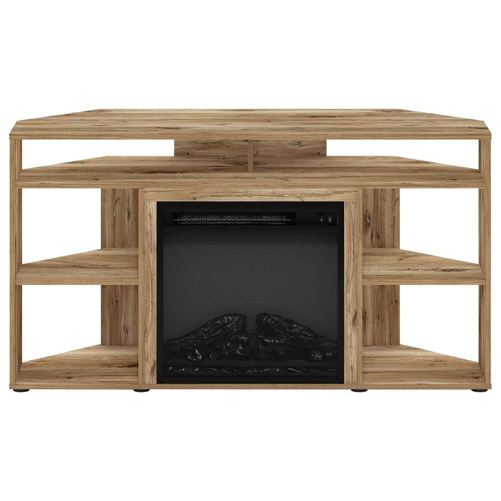 HOMLUX 47" Corner TV Stand with Electric Fireplace in Flagstaff Oak, , large