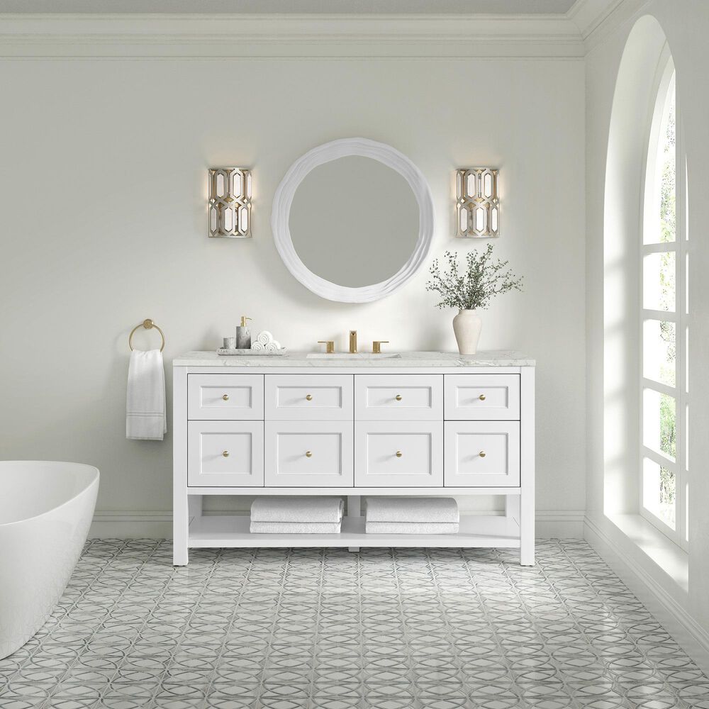 James Martin Vanities Breckenridge 60" Single Bathroom Vanity in Bright White with 3 cm Victorian Silver Quartz Top, Rectangular Sink and FreePower Wireless Charger, , large