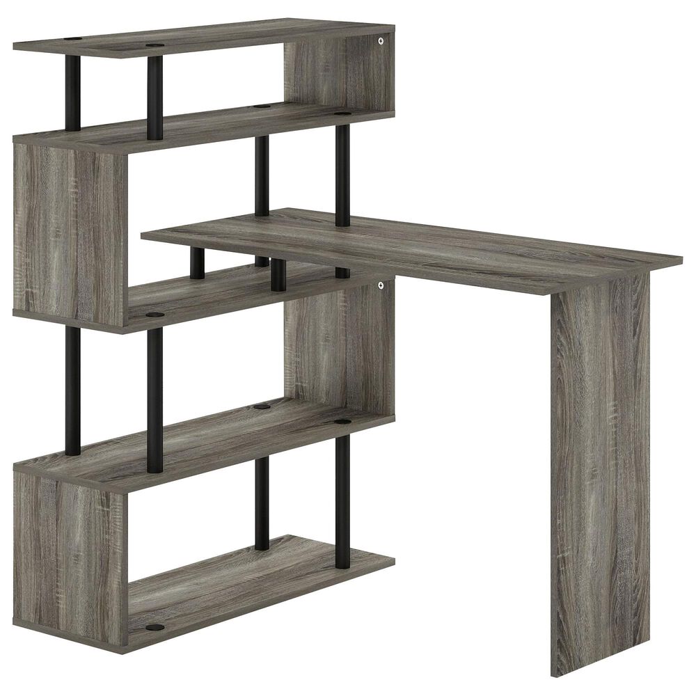 HOMLUX 5-Tier Shelves L-Shape Computer Desk in French Oak Grey and Black, , large