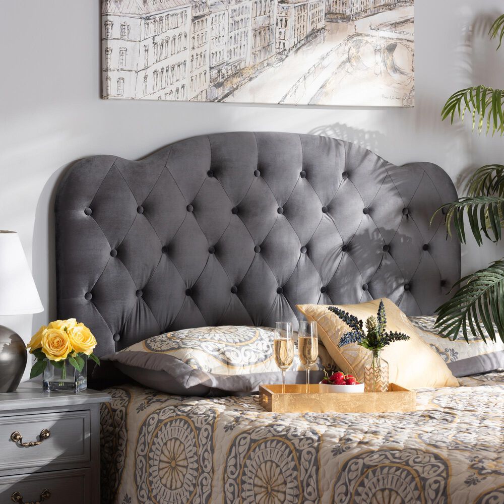 Baxton Studio Clovis Full Upholstered Headboard in Grey, , large
