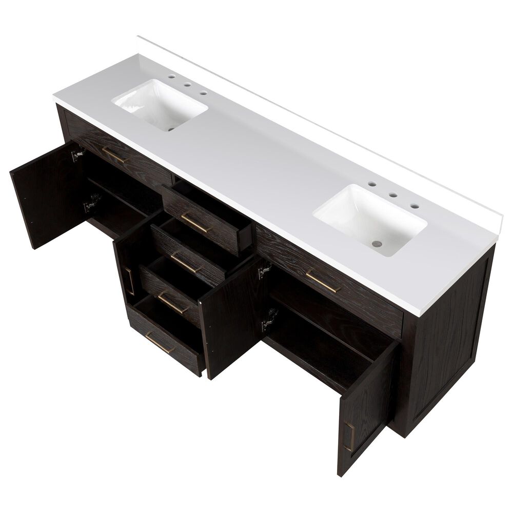 Lexora Home Abbey 84&quot; Double Bathroom Vanity in Black Oak with 2 cm White Quartz Top and Rectangular Sinks, , large