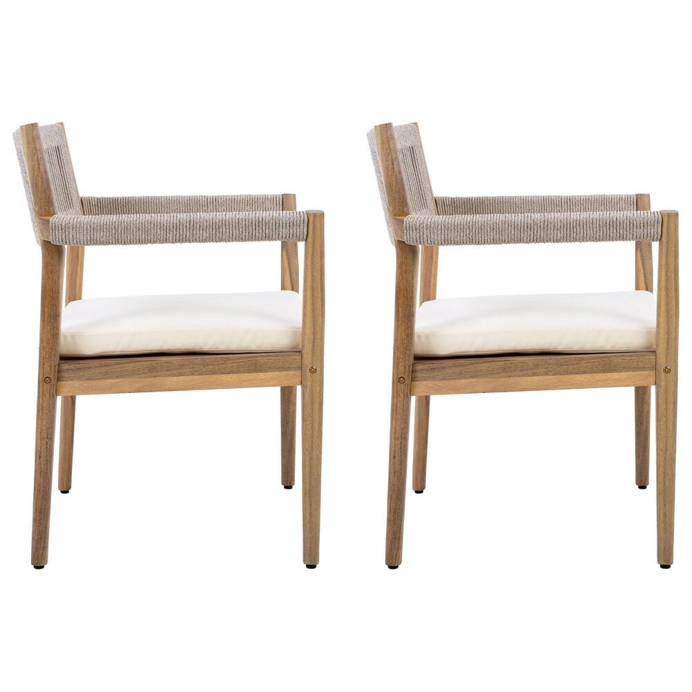 Hearth and Haven Outdoor Braided Acacia Wood Dining Chair in Cream (Set of 2), , large
