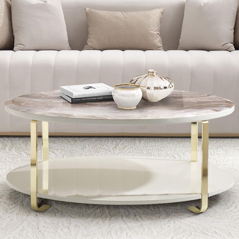 Vista Haus Ariana Cocktail Table in Gold and White, , large