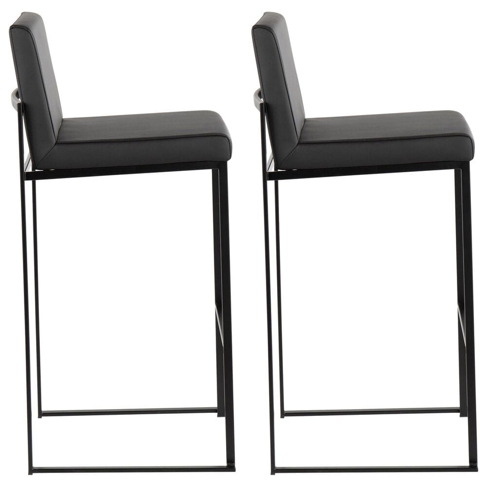 Lumisource Fuji Stackable Barstool with Black Faux Leather Cushion in Black &#40;Set of 2&#41;, , large