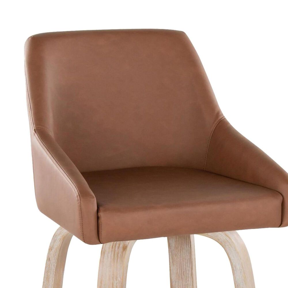 LumiSource Hannah Swivel Bar Stool with Camel Faux Leather Upholstery in Whitewashed and Black (Set of 2), , large
