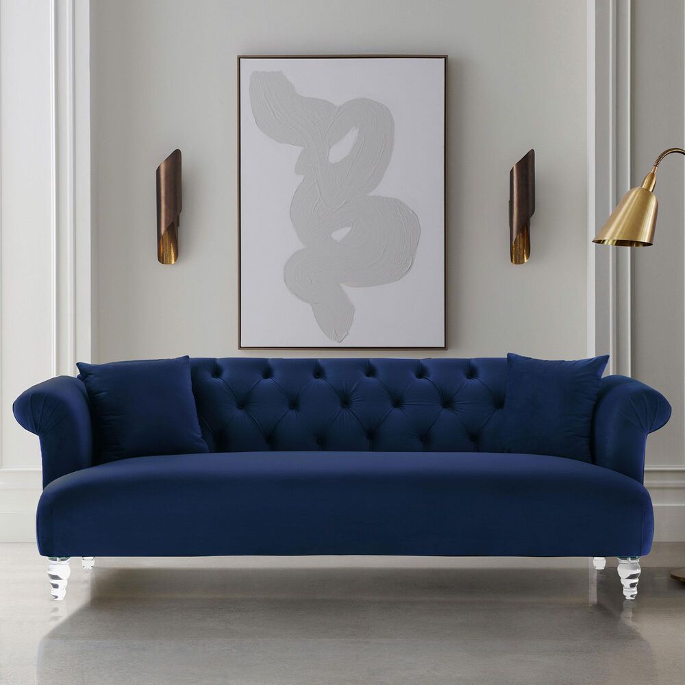Blue River Elegance Stationary Sofa in Blue Velvet, , large