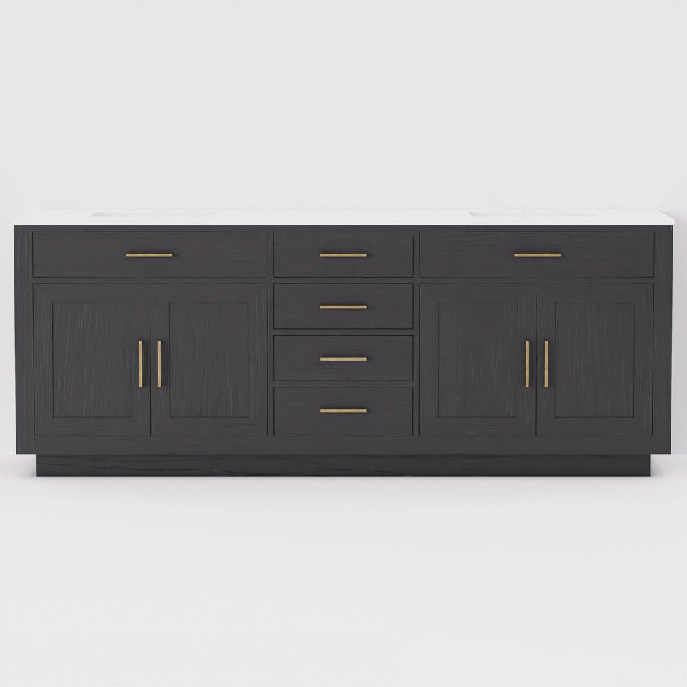 Lexora Home Abbey 84" Double Bathroom Vanity in Black Oak with 2 cm White Quartz Top and Rectangular Sinks, , large