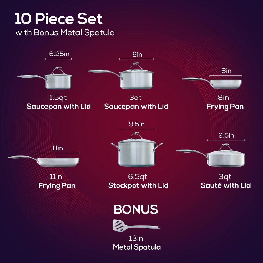 Circulon 10-Piece Nonstick Cookware Set with Bonus Slotted Turner in Stainless Steel, , large