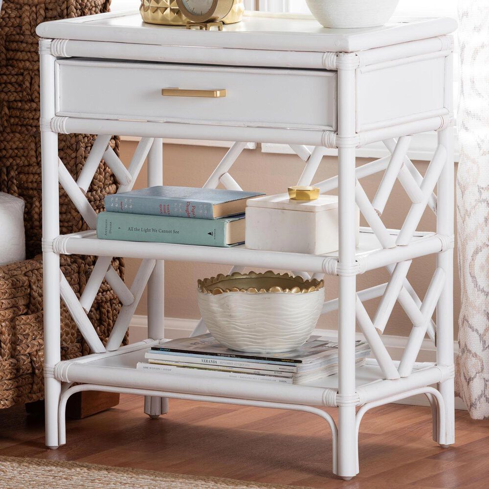 Baxton Studio Daina 1-Drawer Nightstand in White, , large