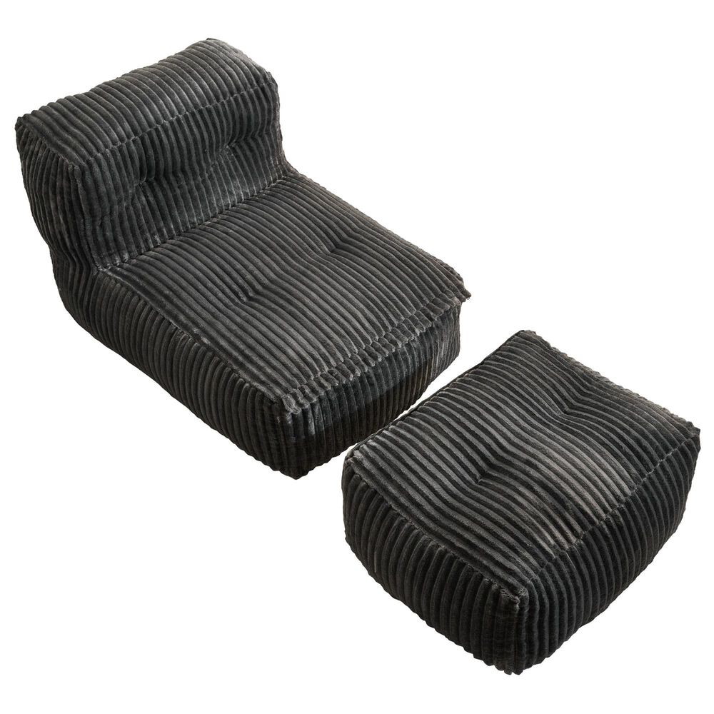 HOMLUX 2-Piece Bean Bag Chair and Ottoman in Gray, , large