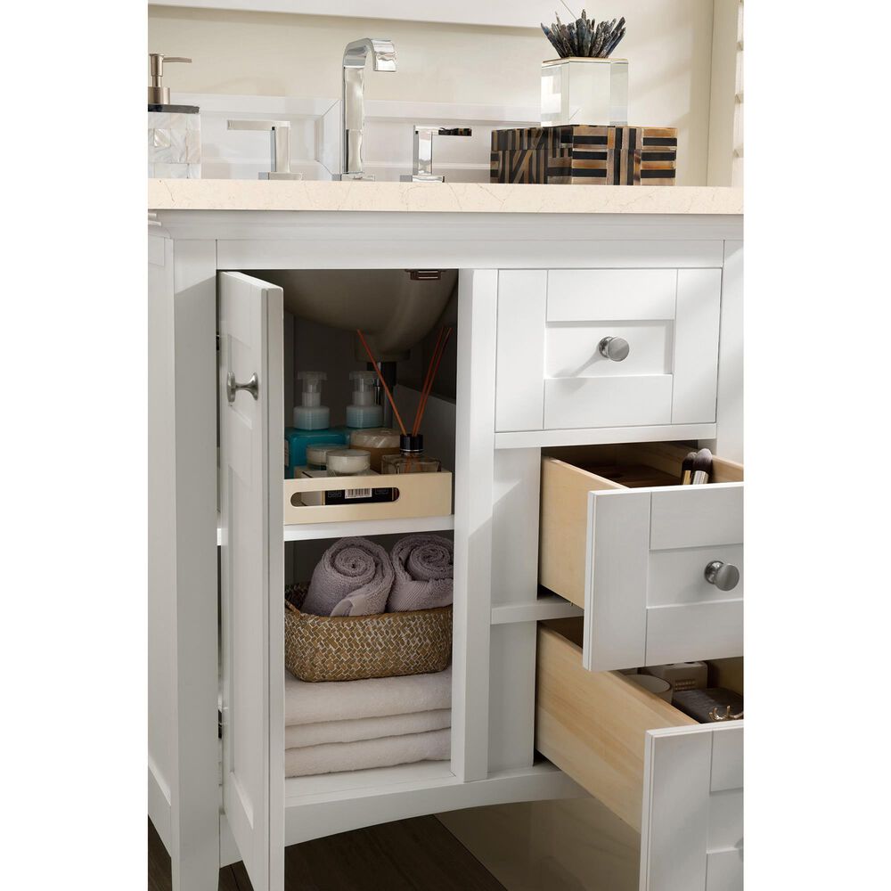 James Martin Vanities Palisades 30&quot; Single Bathroom Vanity in Bright White with 3 cm Eternal Marfil Quartz Top and Rectangular Sink, , large