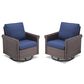 Sunwell Garden Patio Swivel Glider Chair with Brown Frame and Rolled Armrests in Navy (Set of 2), , large