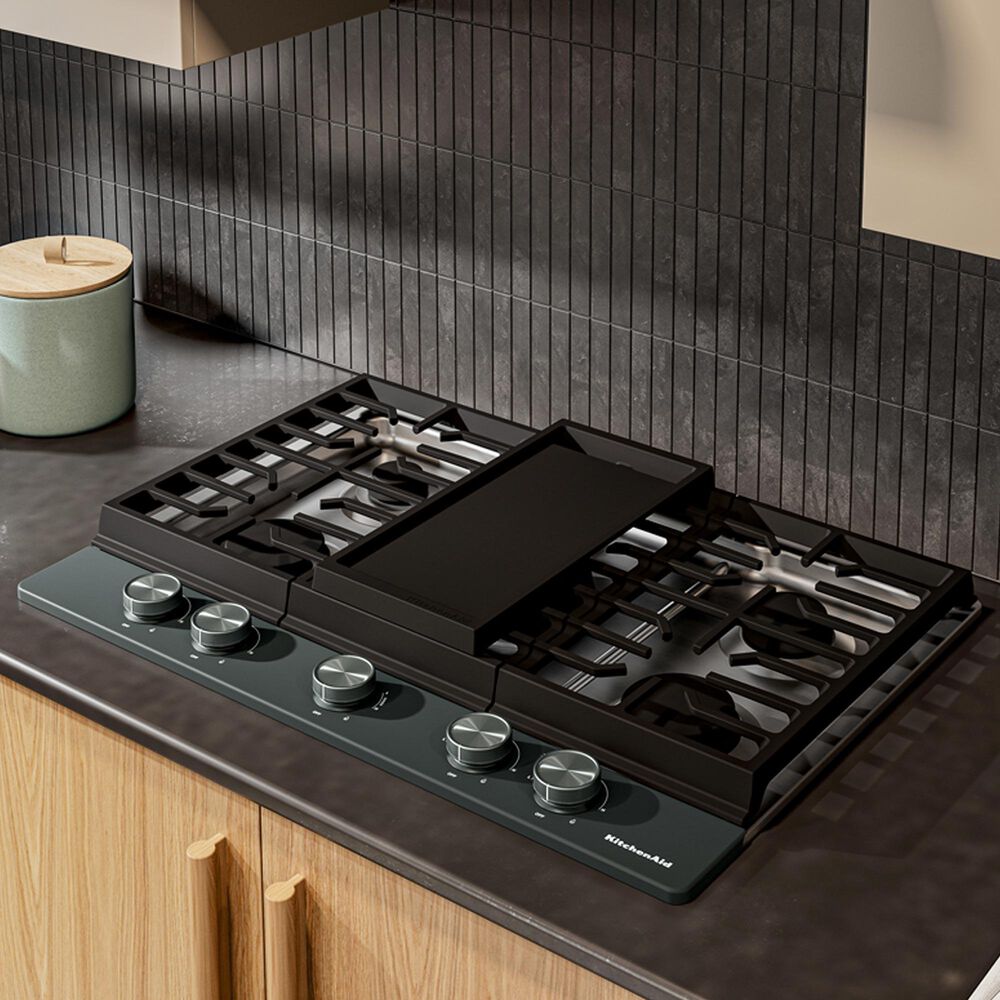 KitchenAid 30" Gas Cooktop with Aluminum Griddle and LED Backlit Knobs in Juniper, , large