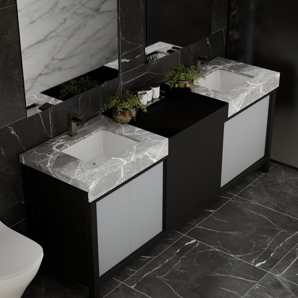 Lexora Home Zilara 84" Double Bathroom Vanity in Black and Grey with 11 cm Castle Grey Marble Top and Rectangular Sinks, , large