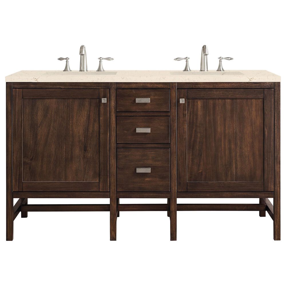 James Martin Vanities Addison 60" Double Bathroom Vanity in Mid Century Acacia with 3 cm Eternal Marfil Quartz Top and Rectangular Sinks, , large