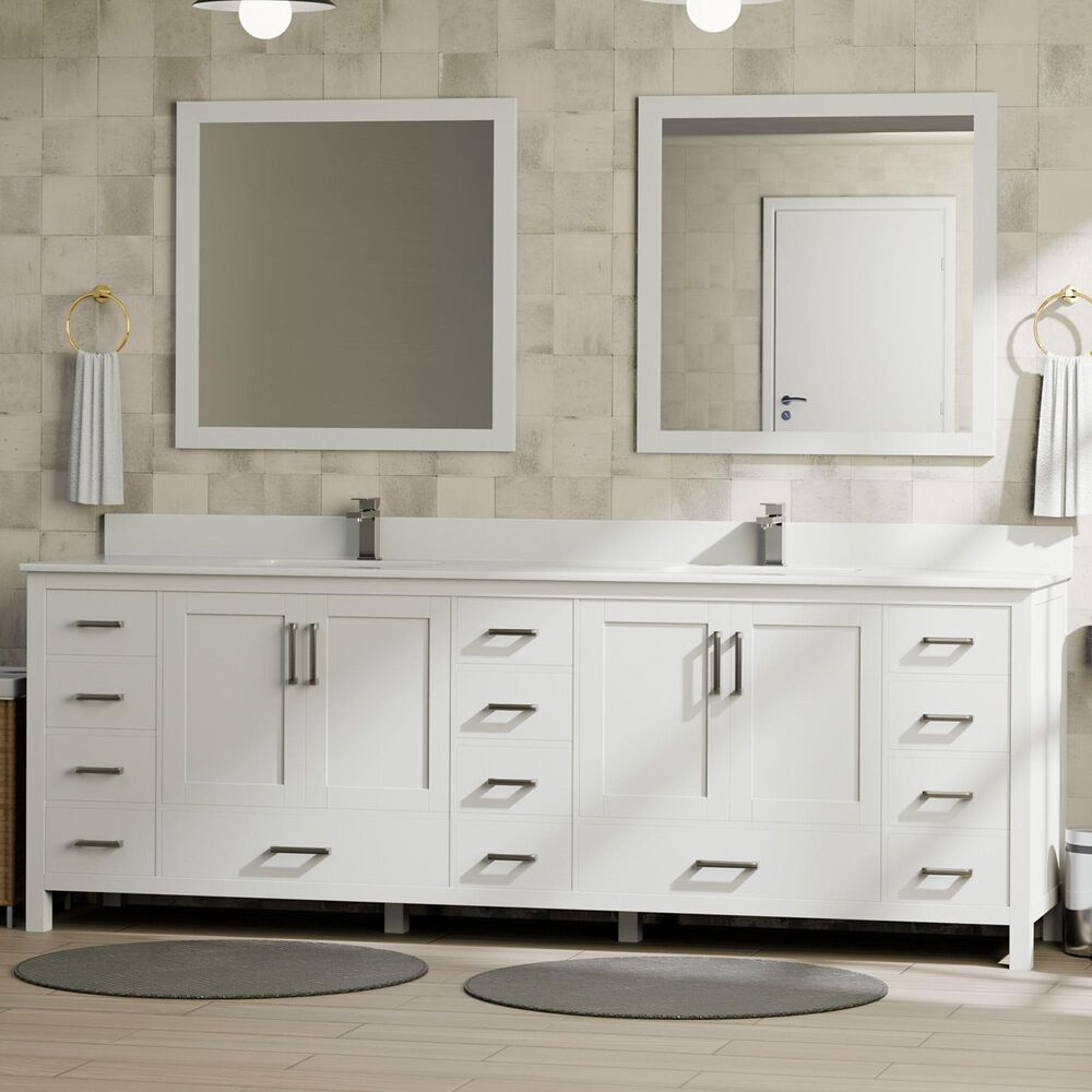 Lexora Home Jacques 84" Double Bathroom Vanity in White with 2 cm White Quartz Top and Rectangular Sinks, , large