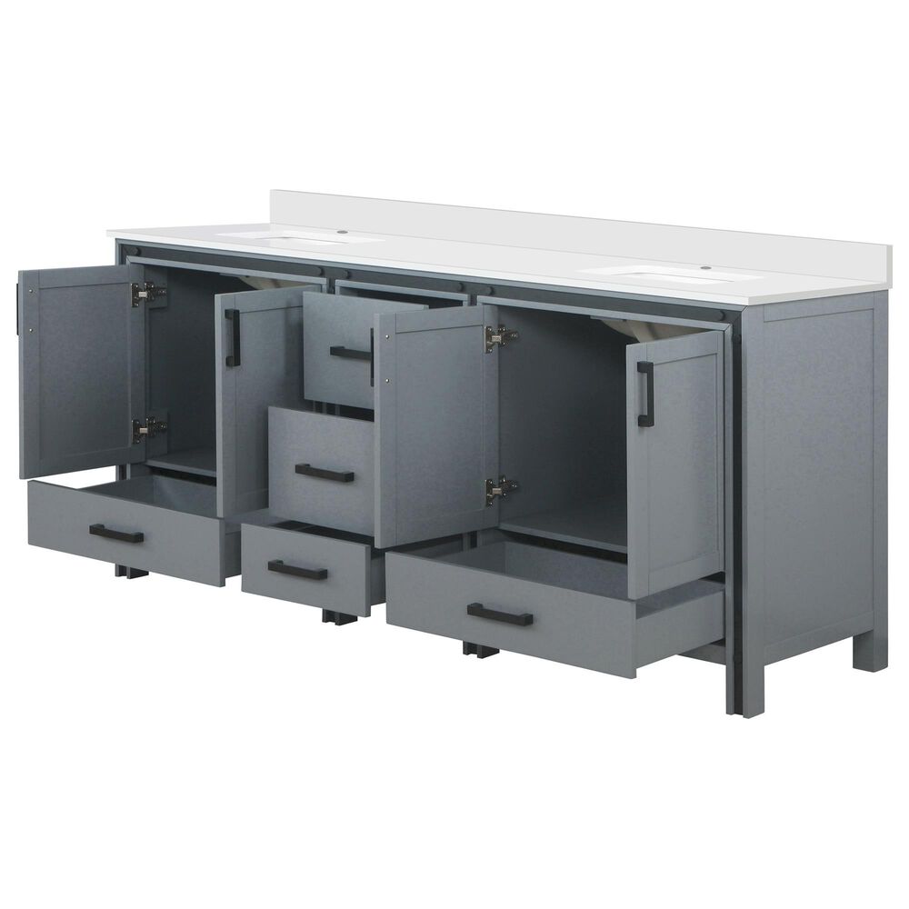 Lexora Home Ziva 80&quot; Double Bathroom Vanity in Dark Grey with 2 cm White Cultured Marble Top and Rectangular Sinks, , large