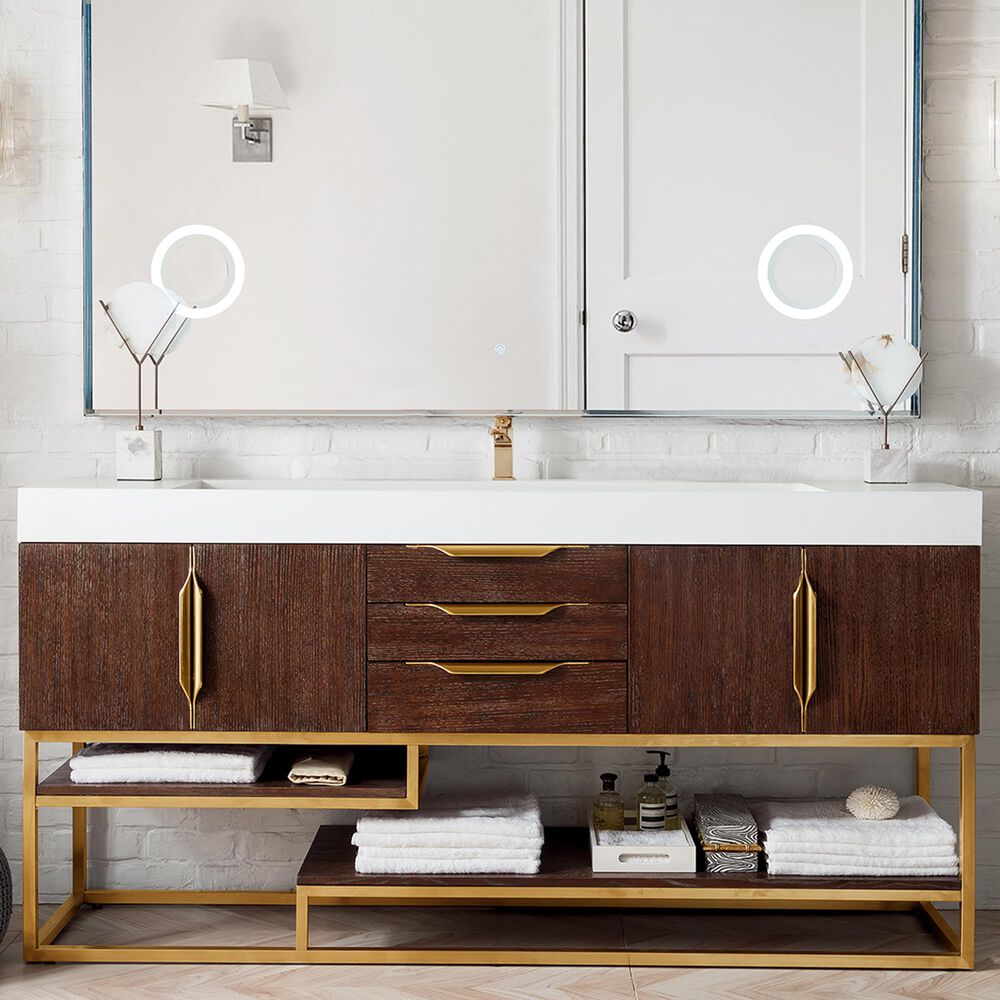 James Martin Columbia 72" Single Bathroom Vanity Cabinet in Coffee Oak and Radiant Gold, , large