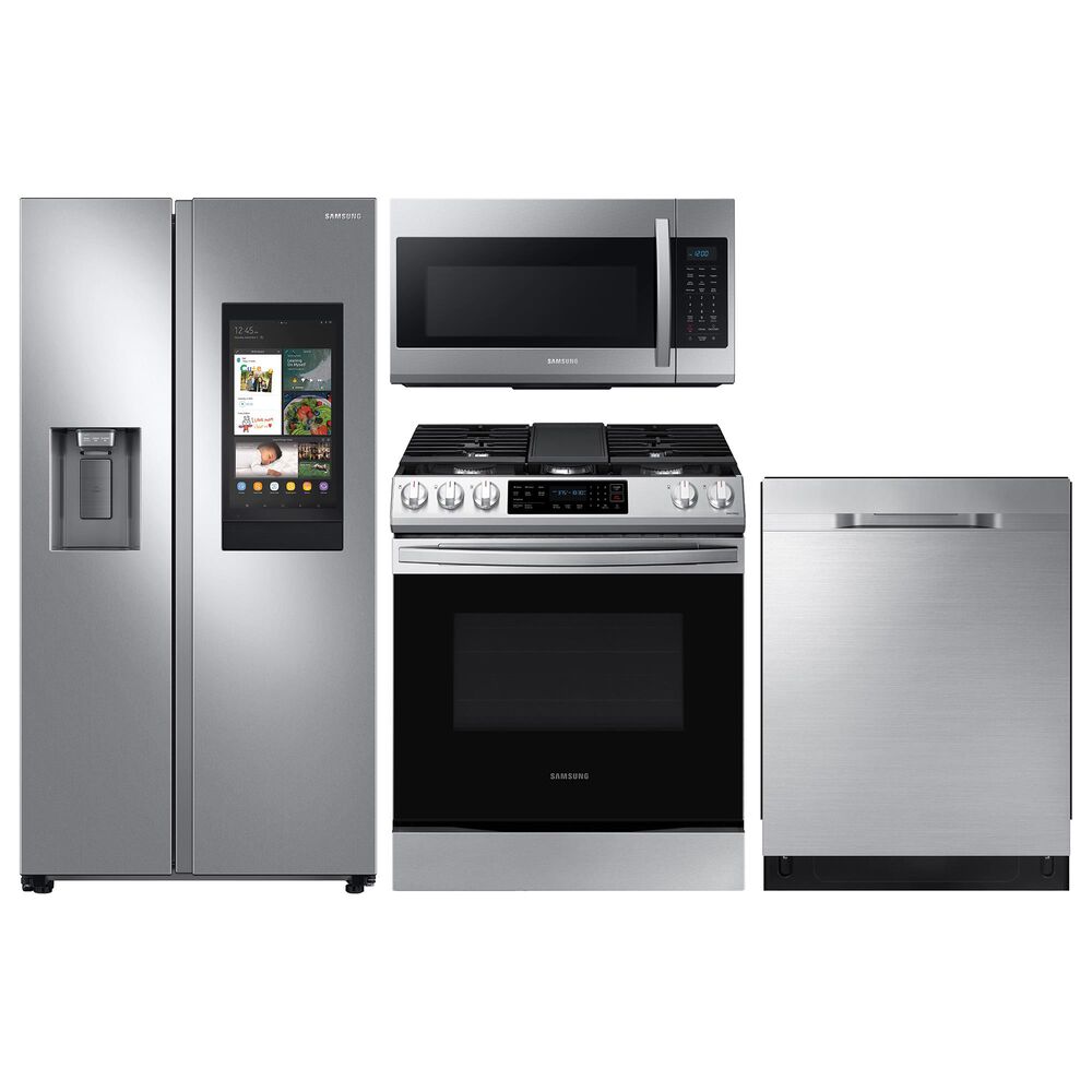 Samsung 4-Piece Kitchen Package with 26.7 Cu. Ft. Side-by-Side Refrigerator and Gas Range in Stainless Steel, , large
