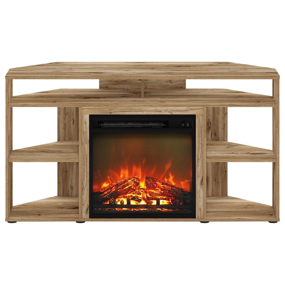 HOMLUX 47" Corner TV Stand with Electric Fireplace in Flagstaff Oak, , large