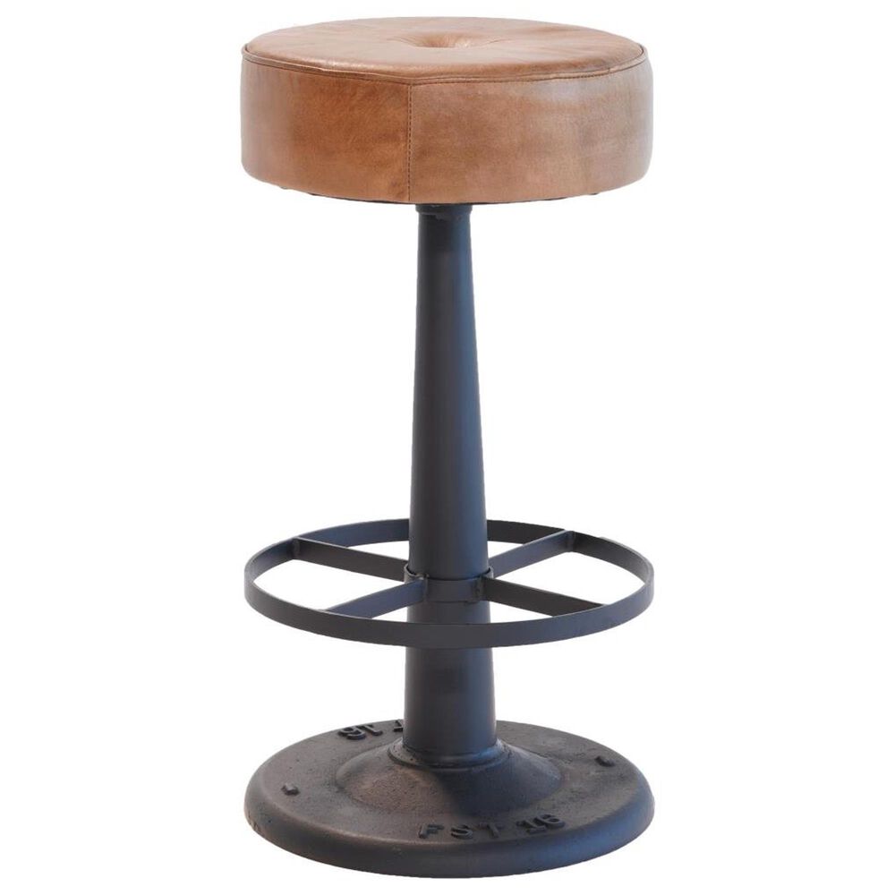 Nest Home Collections Black Metal Counter Stool with Premium Brown Leather Seat, , large